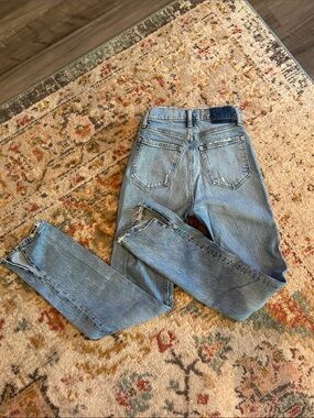 A&F The 90’s Straight Ultra High Rise Distressed Hem with Slit Jeans